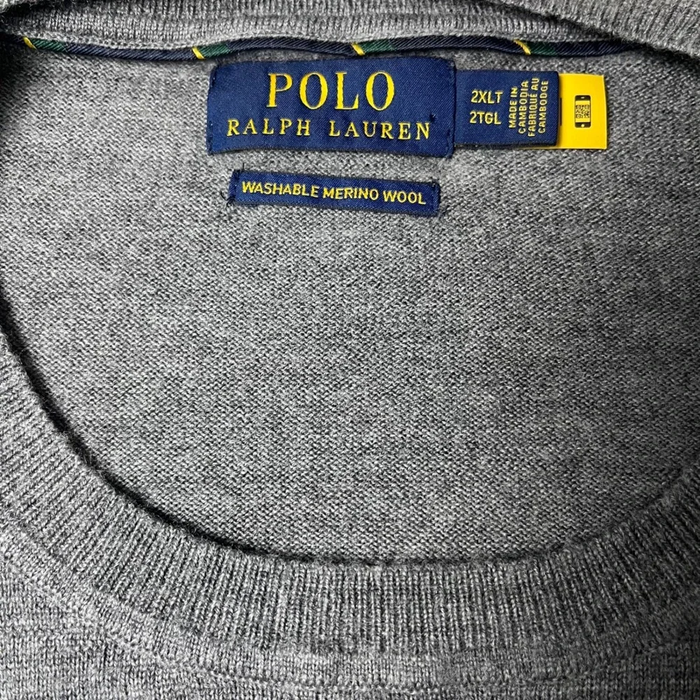 Polo Ralph Lauren Sweater Mens 2XLT Grey Washable Merino Wool Crew Neck Pony - Picture 3 of 7